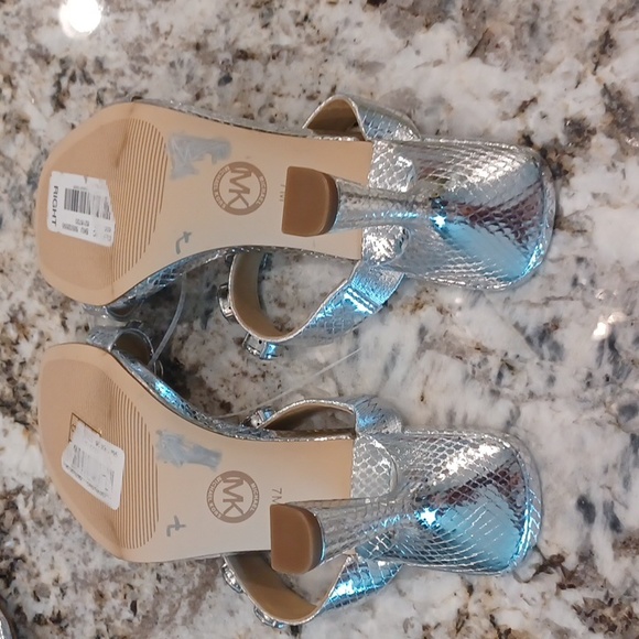 Michael Kors Silver Snakeprint 2 Strap w/Rhinestone High Heel Sandals Multi Size - Picture 15 of 15